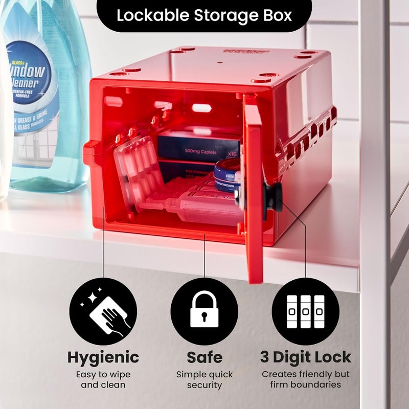 Lockabox Mini™ | Small Medicine Lock Box with Combination Lock (Half Letter Sized) | Mini Medical Lockable Box For Tablets, Creams & Medical Pens | External Size 8.8 x 6.1 x 4.7 Inches (Medi Red) - Image 3
